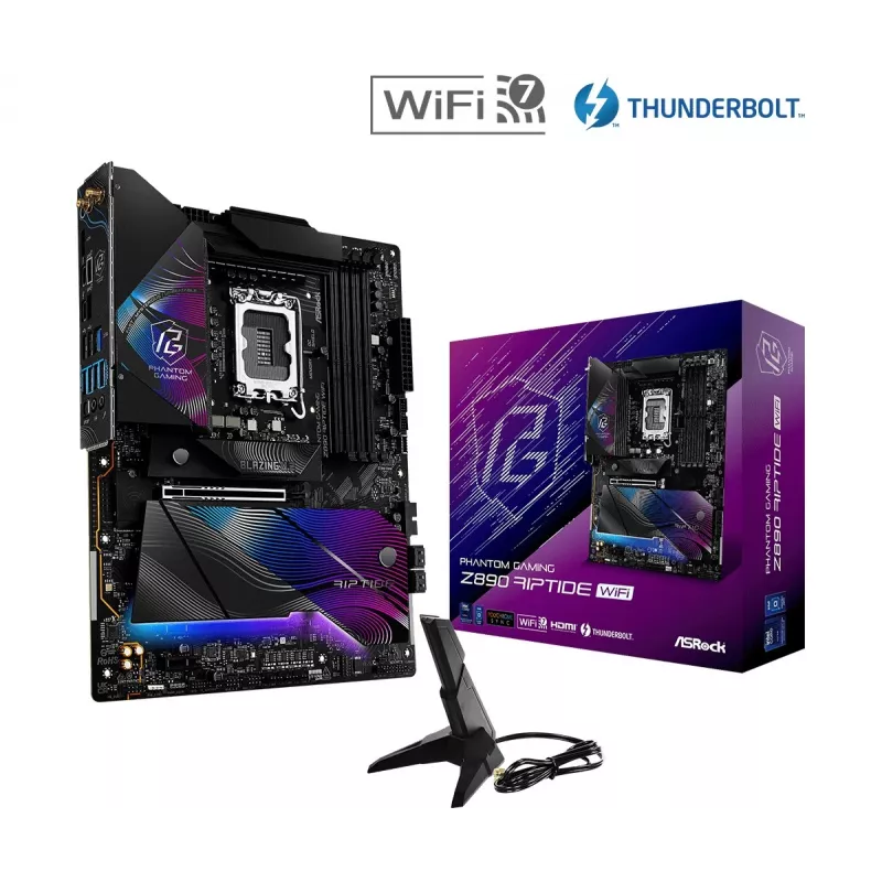 Moederbord ASRock Z890 Riptide WiFi — Intel Z890, LGA1851, ATX, DDR5, 4 DIMM, Wi-Fi 7, 2.5Gb LAN, Thunderbolt 4