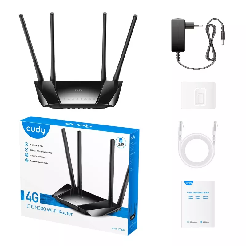 Cudy LT400 draadloze router Fast Ethernet singleband (2.4 GHz) 4G zwart