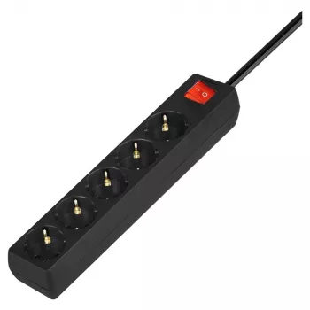 Stekkerdoos SAVIO LZ-15 — 5 AC-stopcontacten, universele stekker, 5 m kabel, 2500 W, 10 A, zwart