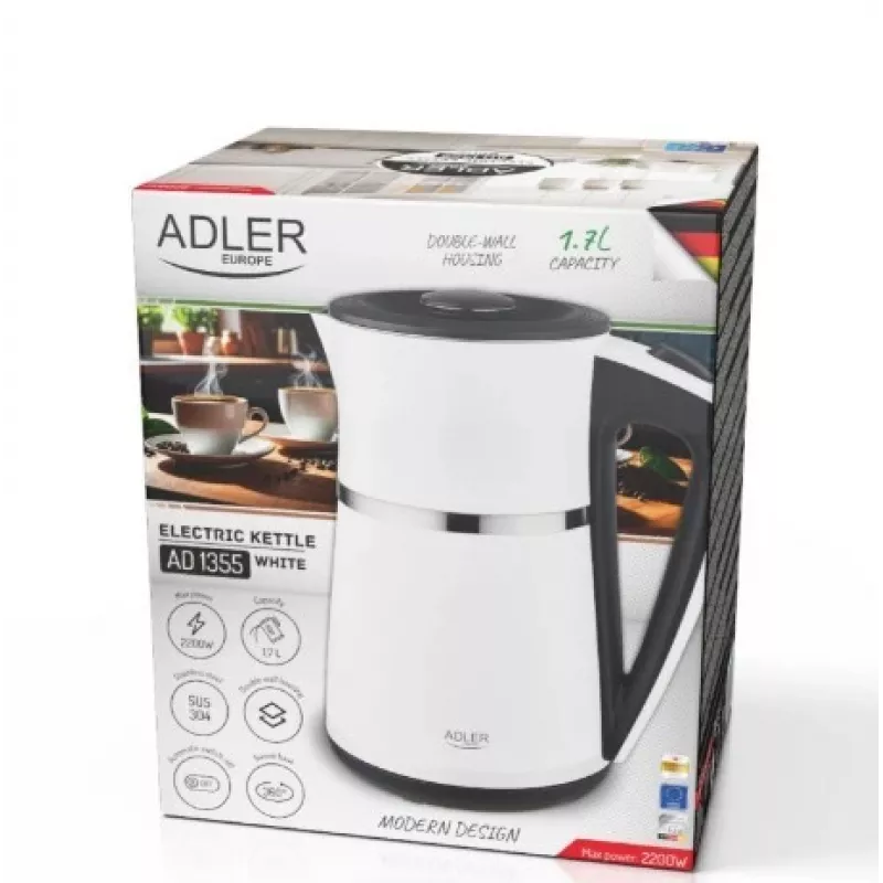 Waterkoker Adler 1,7 l 1355 W wit dubbelwandig