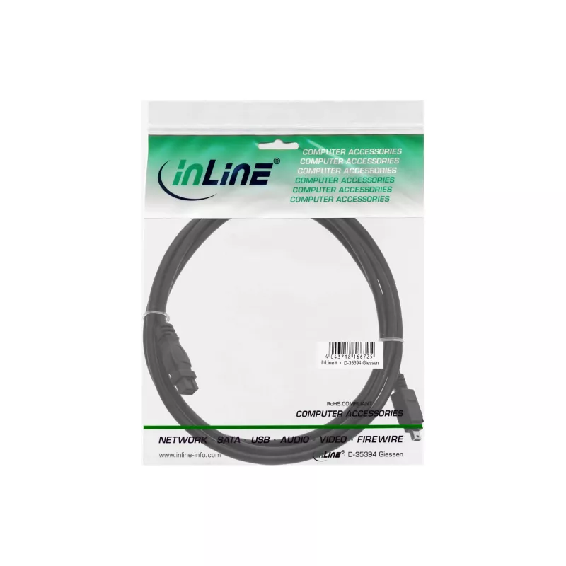 FireWire 400 naar 800 kabel InLine 34901 1m stekker/stekker zwart