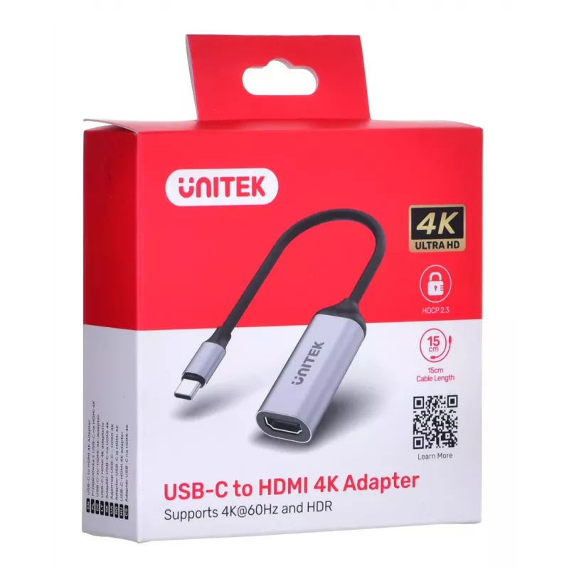 UNITEK V1420A videokabeladapter 0,15 m USB Type-C HDMI grijs