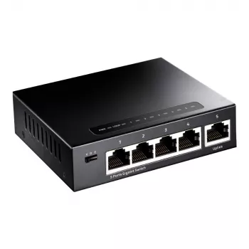 Netwerkswitch Cudy GS105 — 5-poorts gigabit-ethernet (10/100/1000), zwart, 5 V DC voeding inbegrepen