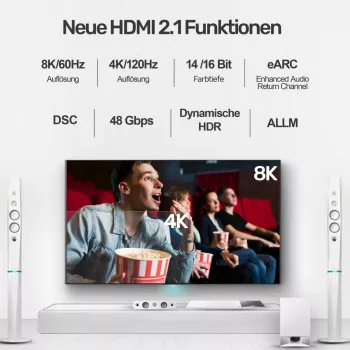 HDMI-kabel Unitek C138W 2 m — HDMI 2.1, 48 Gbit/s, 4K/120Hz, HDR10 & Dolby Vision, ARC, vergulde aansluitingen