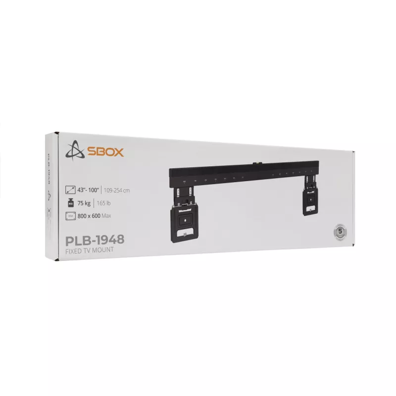 Sbox PLB-1948 vaste tv-wandbeugel, 43-100 inch, tot 75 kg, VESA 800x600