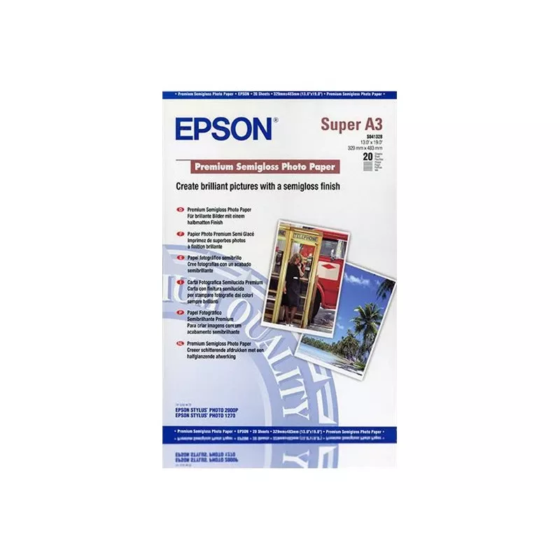 Epson Premium Semigloss fotopapier, DIN A3+, 250 g/m², 20 vel