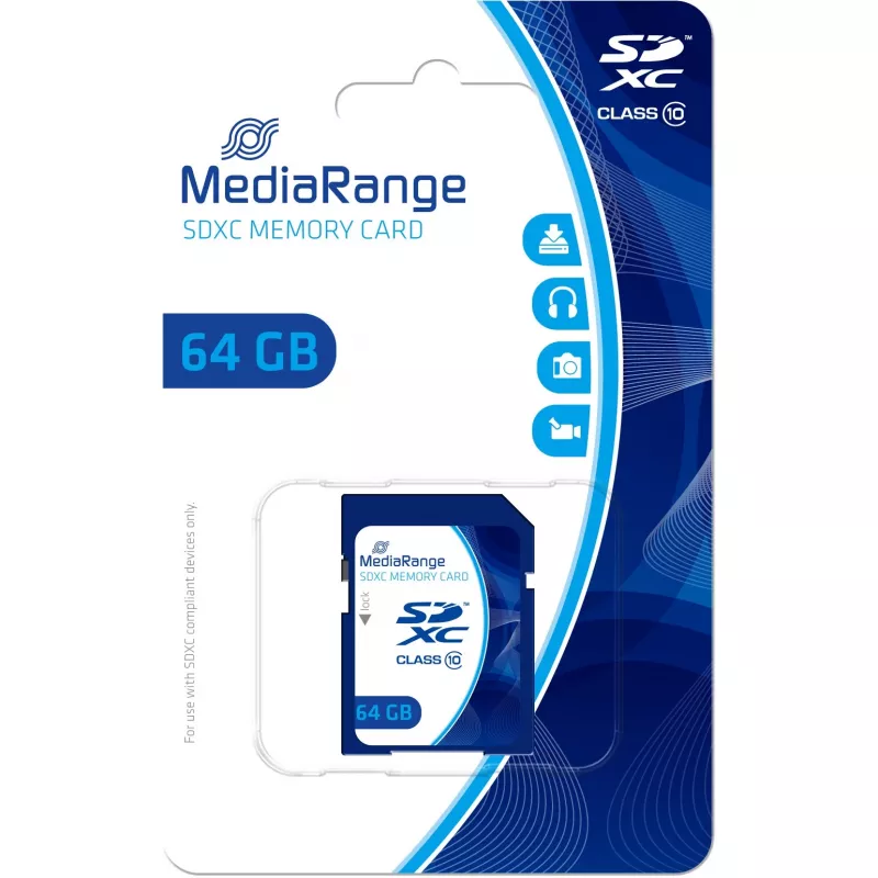 MediaRange - flashgeheugenkaart - 64GB - Class 10 - SDXC - blauw (MR965)
