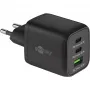 USB-C snellader Nano, PD, GaN, 65 Watt, USB-C gevlochten kabel (zwart, 1x USB-A, 2x USB-C PD, Quick Charge 3.0, 1 meter kabel)