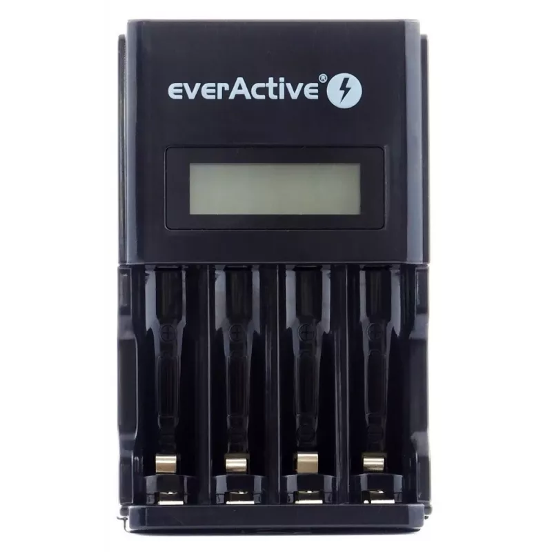 Accuoplader everActive NC450B — 4-cellen AAA-oplader, 110/230V AC, zwart