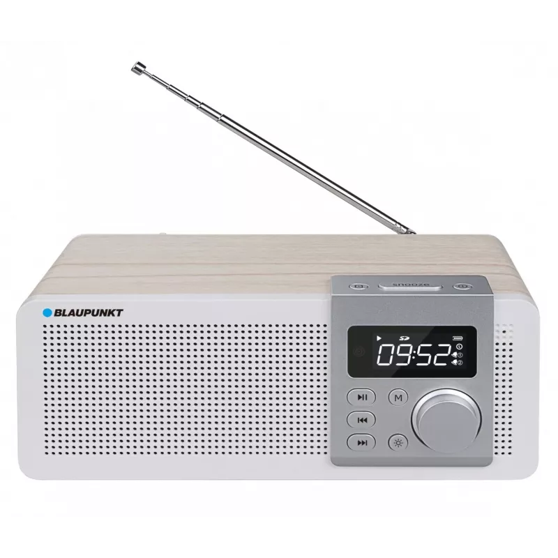 Draagbare radio BLAUPUNKT PP14BT met Bluetooth, MP3, MicroSD, USB en wekker — 6 W, batterij/netstroom, 230×118×90 mm