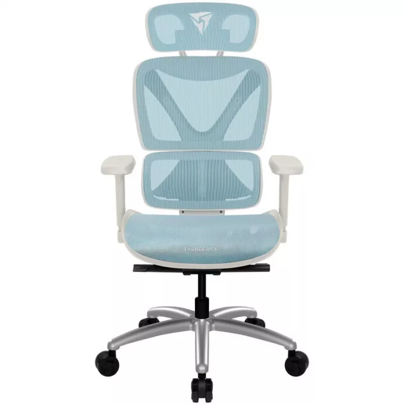 Ergonomische bureaustoel thunder x3 TEGC-3073102.B1 — wit-blauwe bekleding, verstelbare armleuningen, hoge rugleuning