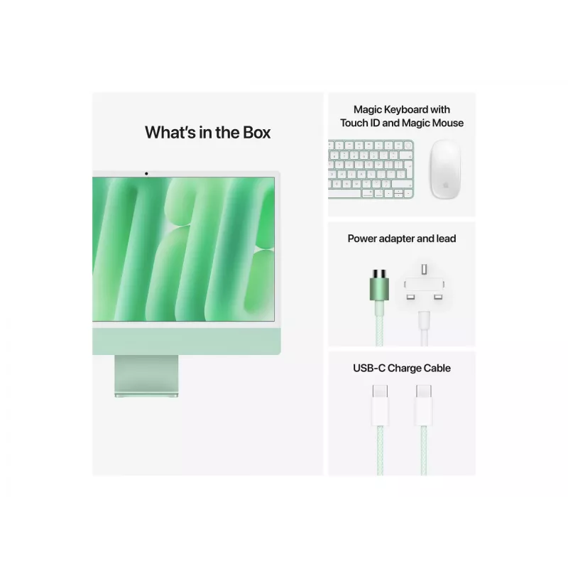 Apple iMac 24" all-in-one-pc M4 (10-core CPU, 10-core GPU), 24 GB RAM, 512 GB SSD, 4,5K Retina, standaard glas, Duits toetsenbord met Touch ID, Magic Mouse, Gigabit Ethernet, groen, MD2Q4D/A