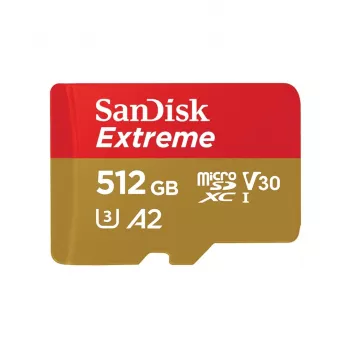 MicroSDHC-geheugenkaart SANDISK Extreme 512 GB UHS-I A1 V30 U3 Klasse 10, lezen 190 MB/s, schrijven 130 MB/s, incl. SD-adapter