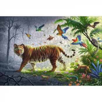 Houten puzzel tijger in de jungle (505 stukjes)