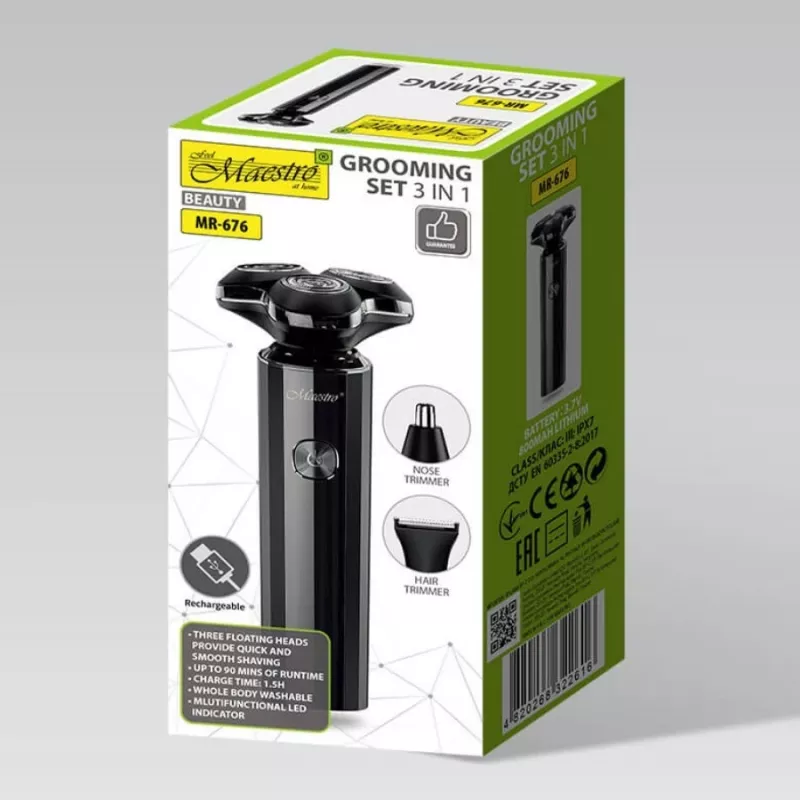Scheerset Maestro MR-676 3-in-1 USB-oplaadbaar compact ontwerp