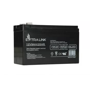 Verzegelde lood-zuur (VRLA) batterij 12V 9Ah Extralink – AGM, 1 stuk, zwart