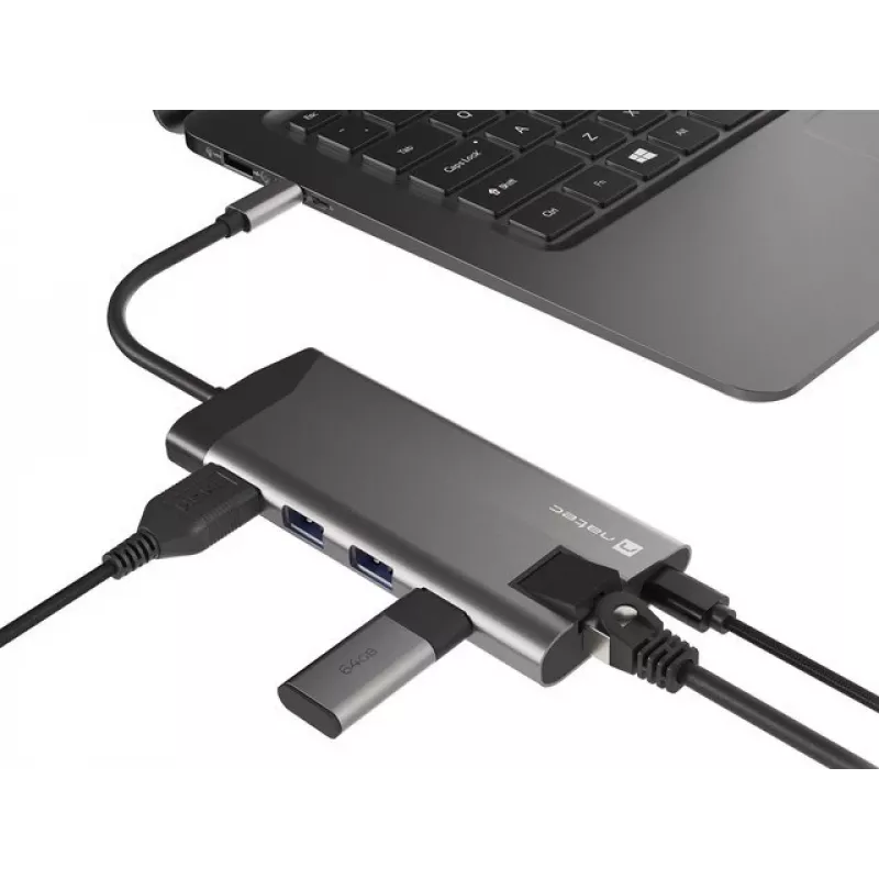NATEC Fowler Plus USB Type-C zwart grijs MicroSD SD hub
