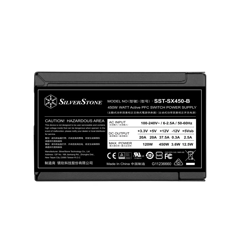 SilverStone SST-SX450-B - voeding (intern) - ATX12V 2.4/ SFX12V - 80 PLUS Bronze - AC 90-265 V - 450 Watt - actieve PFC - zwart