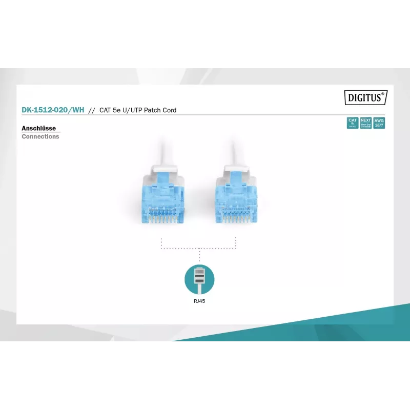 Netwerkkabel Digitus CAT 5e U/UTP RJ-45 2m wit