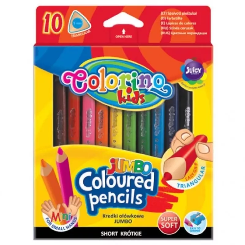 Kleurpotloden colorino JUMBO driehoekig — 10 kleuren, 8,9 cm