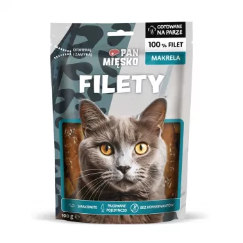 Natte kattenlekkernij Pan Miesko makreelfilets Adult 100 g — portie visfilets, 25% eiwit, 70% vocht