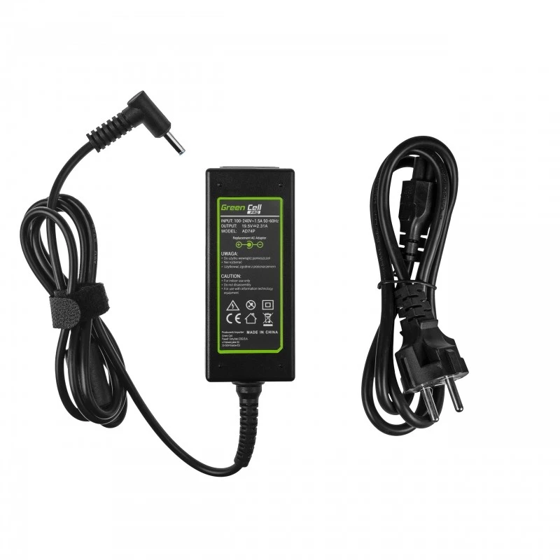 AC-naar-DC laptopvoedingsadapter Green Cell AD74P 45W 19,5V 2,31A voor binnen, zwart