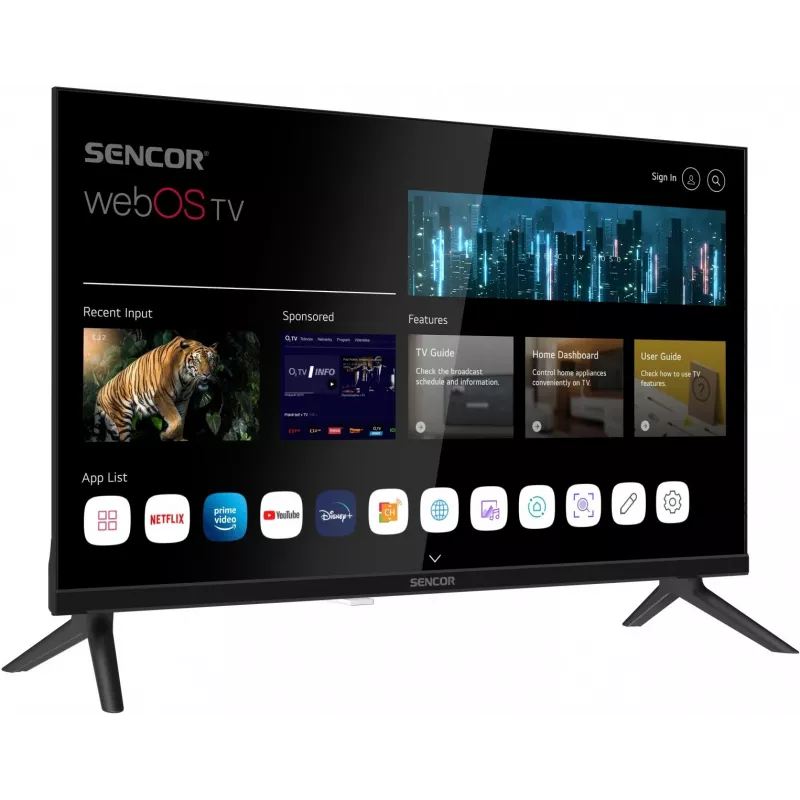 24 inch SENCOR SLE 24S803B HD Ready SMART TV met webOS, Wi-Fi, Bluetooth, DVB-T2/C/S2, 1366×768