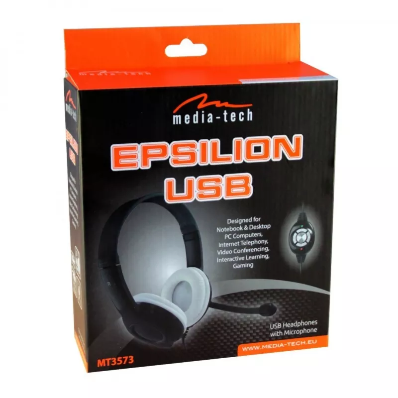 Hoofdtelefoon MEDIA-TECH MT3573 bedraad binaural opvouwbaar met beugelmicrofoon, 1,9-m-kabel, USB, zwart