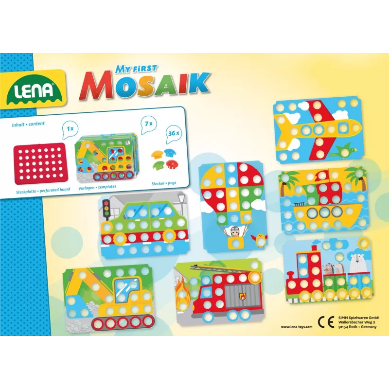 Lena My First Mozaic Traffic model 35633 – educatieve mozaïekset met steekbord voor voertuigmotieven