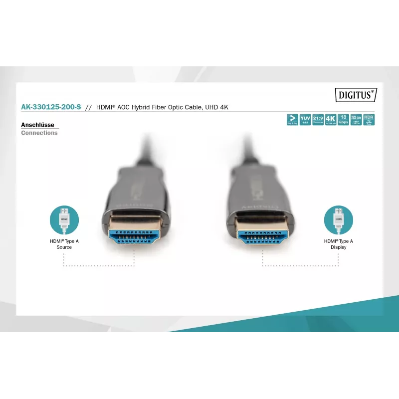 HDMI AOC hybride glasvezelkabel Digitus AK-330125-200-S