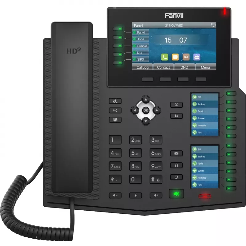 Fanvil X6U V2 IP-telefoon, 20 lijnen, 4,3 inch LCD, Gigabit Ethernet, PoE, USB, zwart