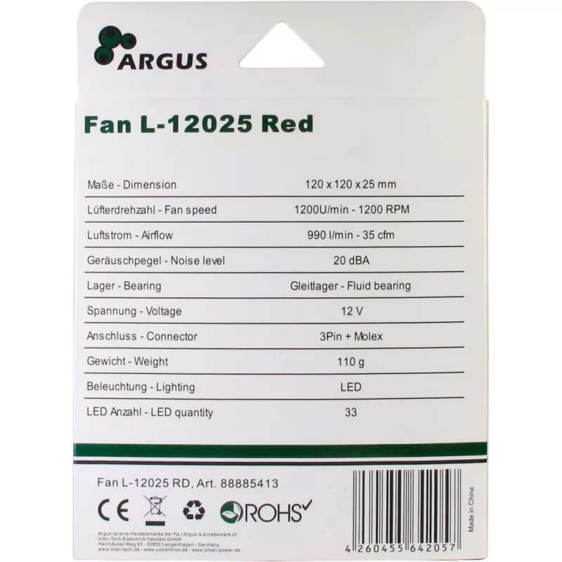 INTER-TECH Argus L-12025 120mm behuizingsventilator - zwart