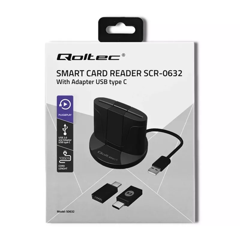 Smartcardlezer Qoltec 50632 USB 2.0 zwart 1m kabel