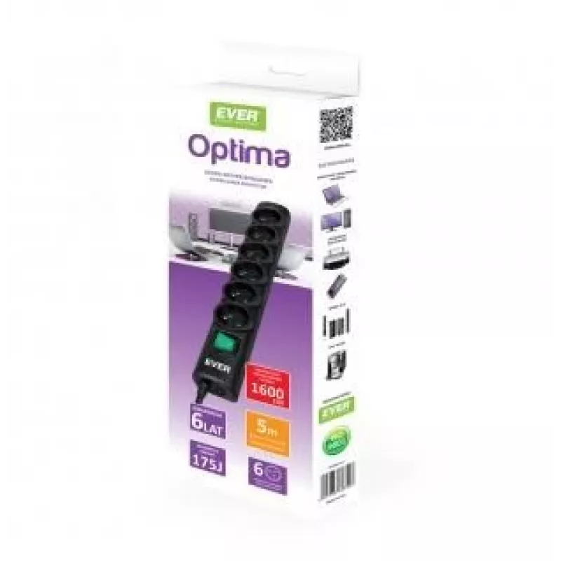 Ever Optima 5m zwart 6 AC-stopcontacten 250 V