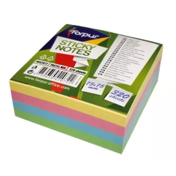 Plaknotities Forpus, 75x75 mm, mix van 4 pastelkleuren, kubus (1x320)