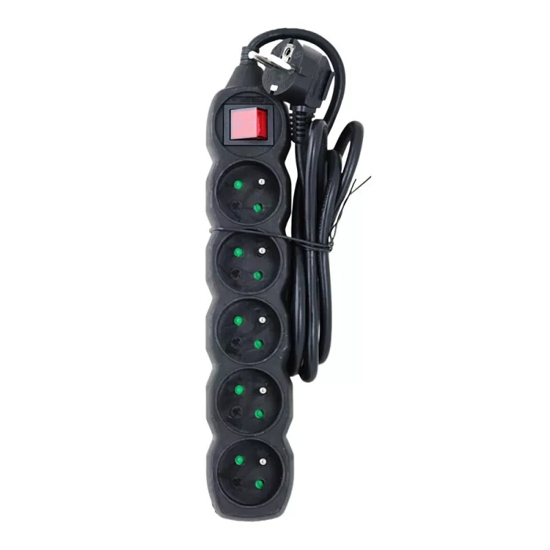 Stroomverlenging Esperanza ELK214K 1.5 m kabel 5 Type E-stopcontacten binnen zwart