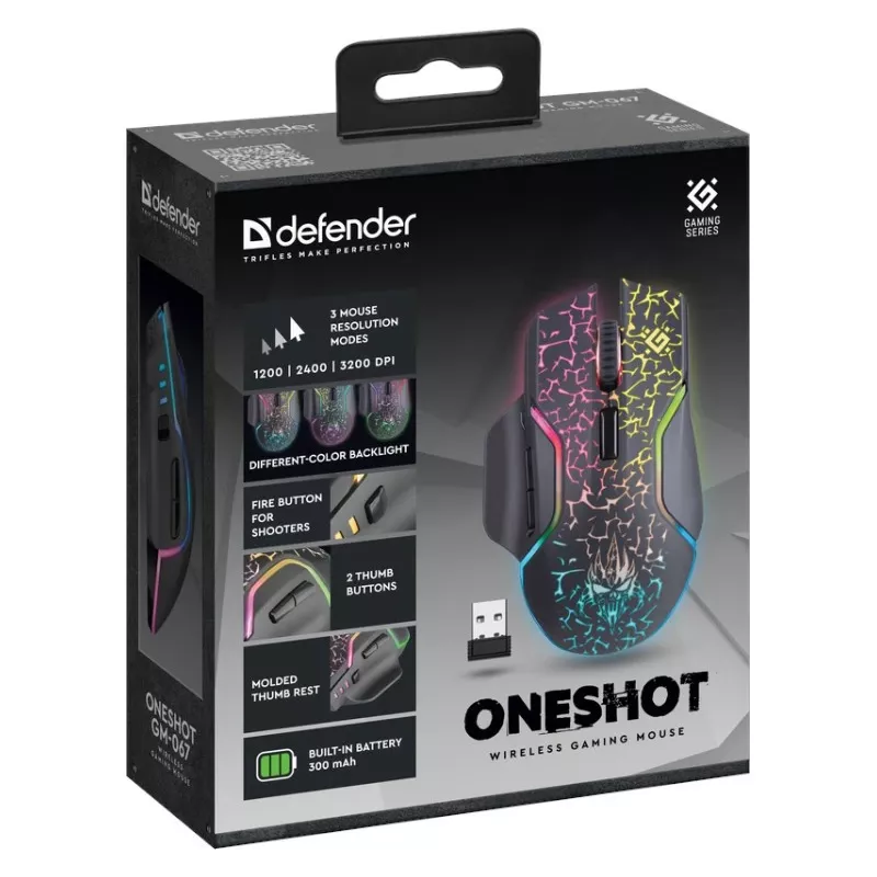 Defender Oneshot GM-067 muis gaming rechtshandig RF draadloos + USB Type