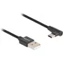 USB 2.0-kabel, USB-A-stekker > USB-C-stekker (zwart, 1 meter, ommanteld, 90° haaks)