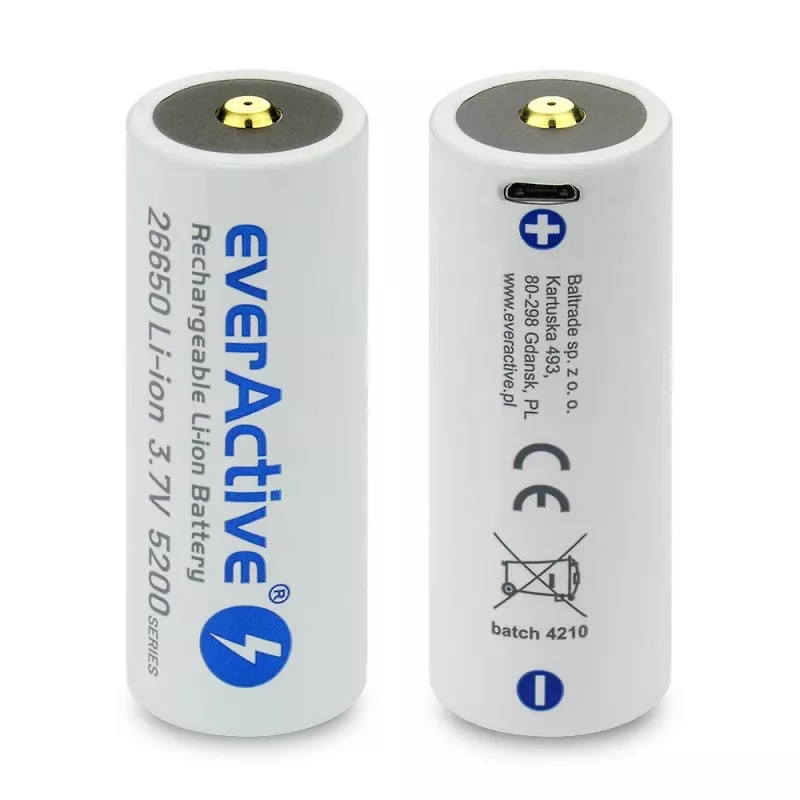 Oplaadbare accu everActive EV26650-52M 3,7V 5200mAh met micro-USB-laadfunctie
