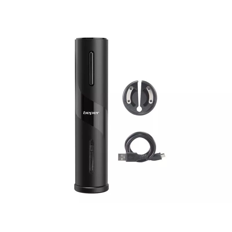 Beper P102ACP100 oplaadbare elektrische kurkentrekker, USB, zwart