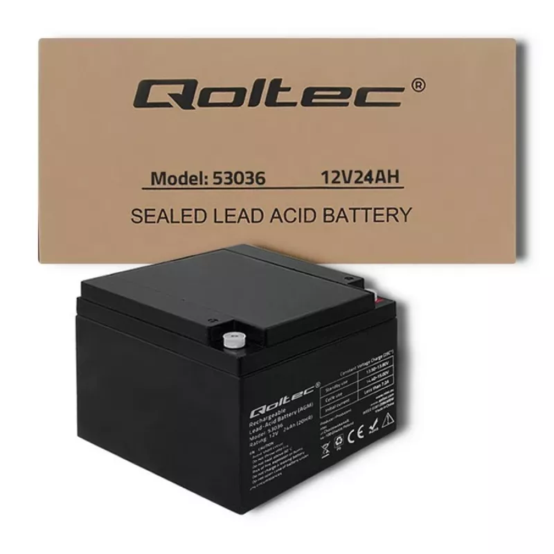 Qoltec 53036 AGM-batterij | 12V | 24Ah | max 360A