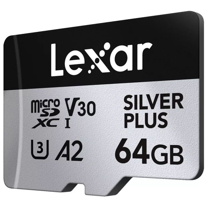 MicroSD-kaart Lexar 64 GB UHS-I klasse 3 SILVER PLUS