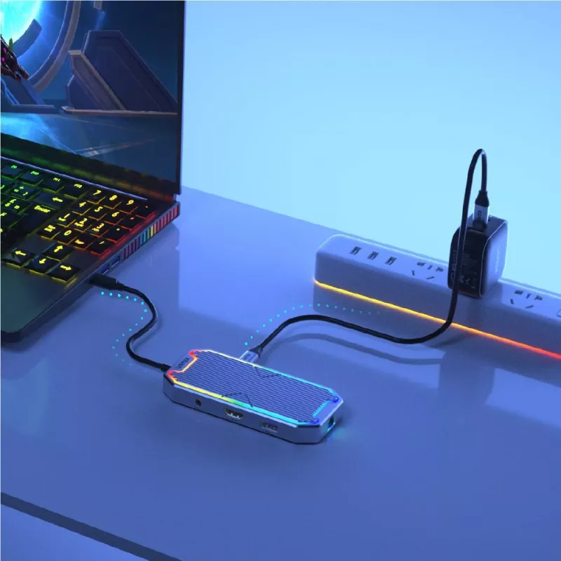 Unitek uHUB S7+ D1029A USB-C-hub, USB 3.2 Gen 2 10 Gbps, HDMI 2.0, Gigabit RJ45, 3,5 mm-audio, 100 W, grijs