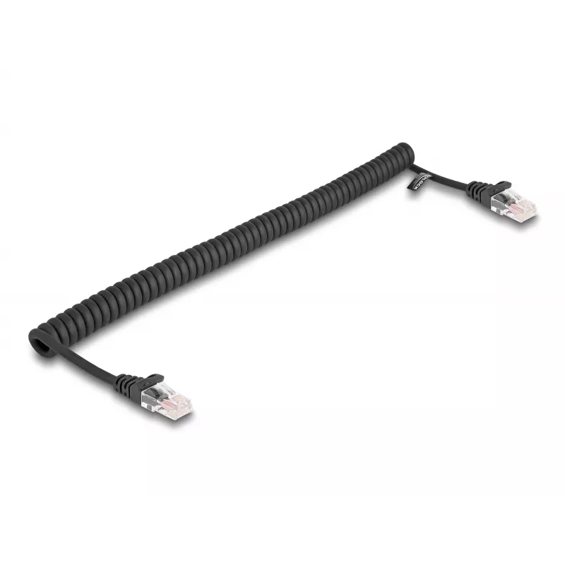 Netwerkkabel DeLOCK RJ45 spiraalkabel stekker naar stekker Cat.5e 1m zwart