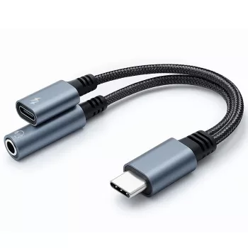 Adapter 2-in-1 USB-C naar USB-C en 3,5-mm-jack PD 15W