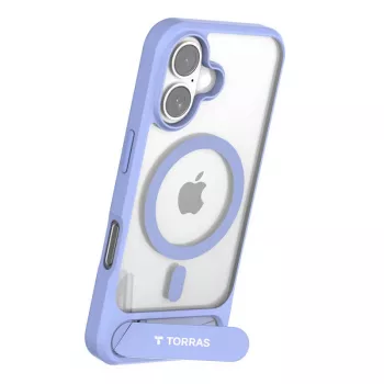 Beschermhoes Torras Pstand Series voor iPhone 16 — blauw, slank met geïntegreerde standaard