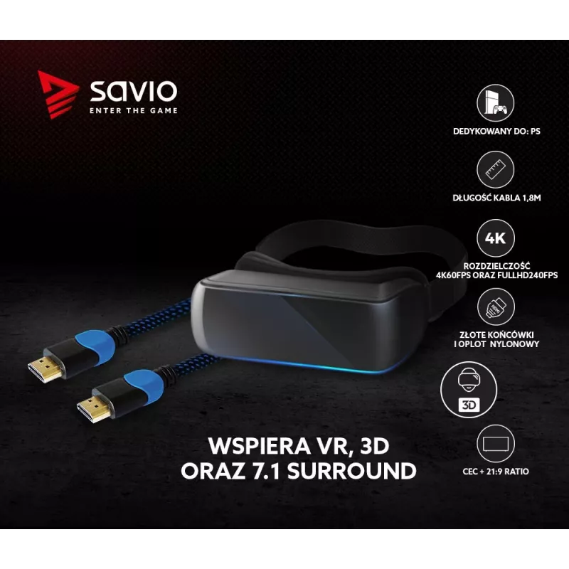 Savio GCL-02 HDMI-kabel 1,8 m HDMI Type-A (standaard) zwart, blauw