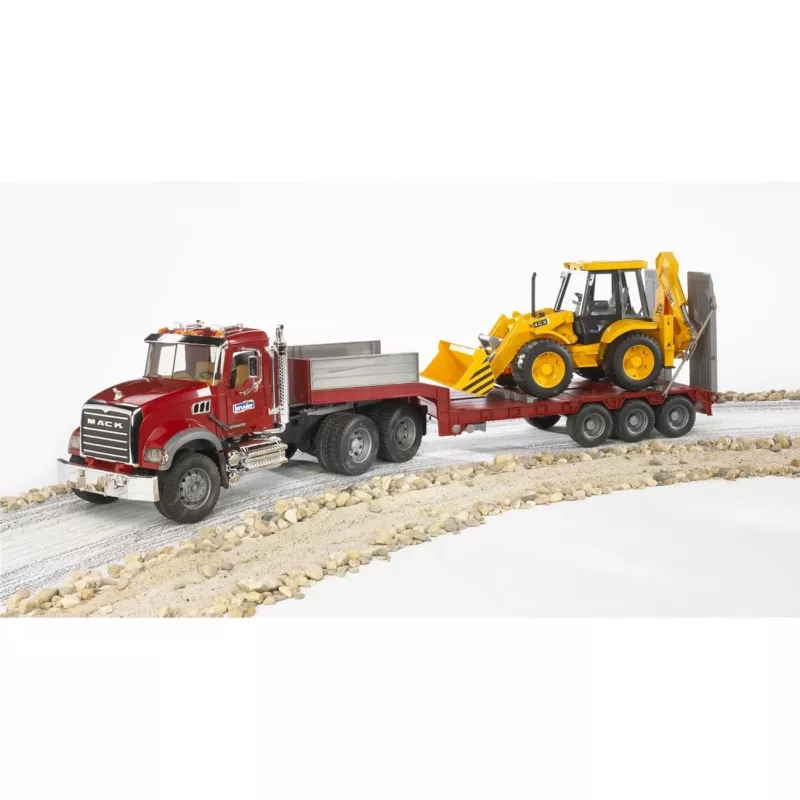 Speelgoed-vrachtwagen met oplegger met JCB 4CX accessoires, BRUDER, model BR-02813, ABS-constructie, meerkleurig