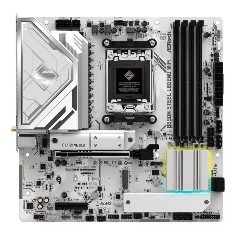Moederbord ASRock B850M Steel Legend WiFi — AMD B850, socket AM5, microATX, DDR5, 4 DIMM, Wi-Fi 7, 2.5Gb LAN