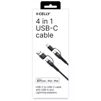 Celly 4-IN-1 kabel A+C naar C+LIGHT 2M BK